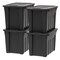 IRIS USA 4Pack Heavy Duty Storage Plastic Bin Tote Container with Easy-Grip Handles, Durable, Black